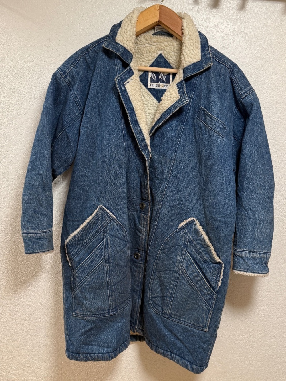 Vintage Sherpa Lined Denim Jacket Barn Jacket Field Long Coat Parka Blue Men L